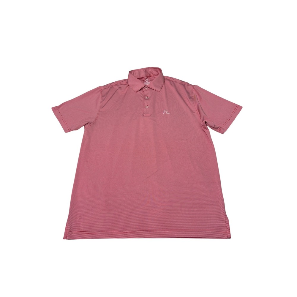 Rhoback Mens Performance Polo Shirt Red White Micro Stripe Size M Dog Logo